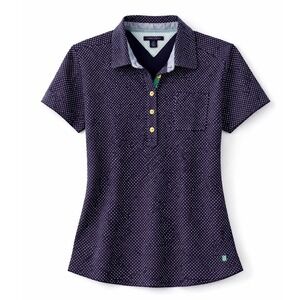 Tommy Hilfiger Womens Navy Polka Dot Short Sleeve Polo Shirt Gold Buttons Size L